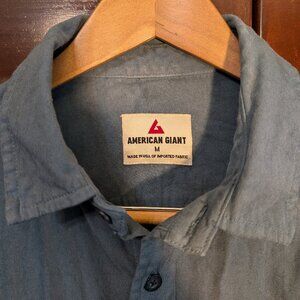 American Giant Men's Long Sleeve Button Up Cotton Shirt - M - Blue